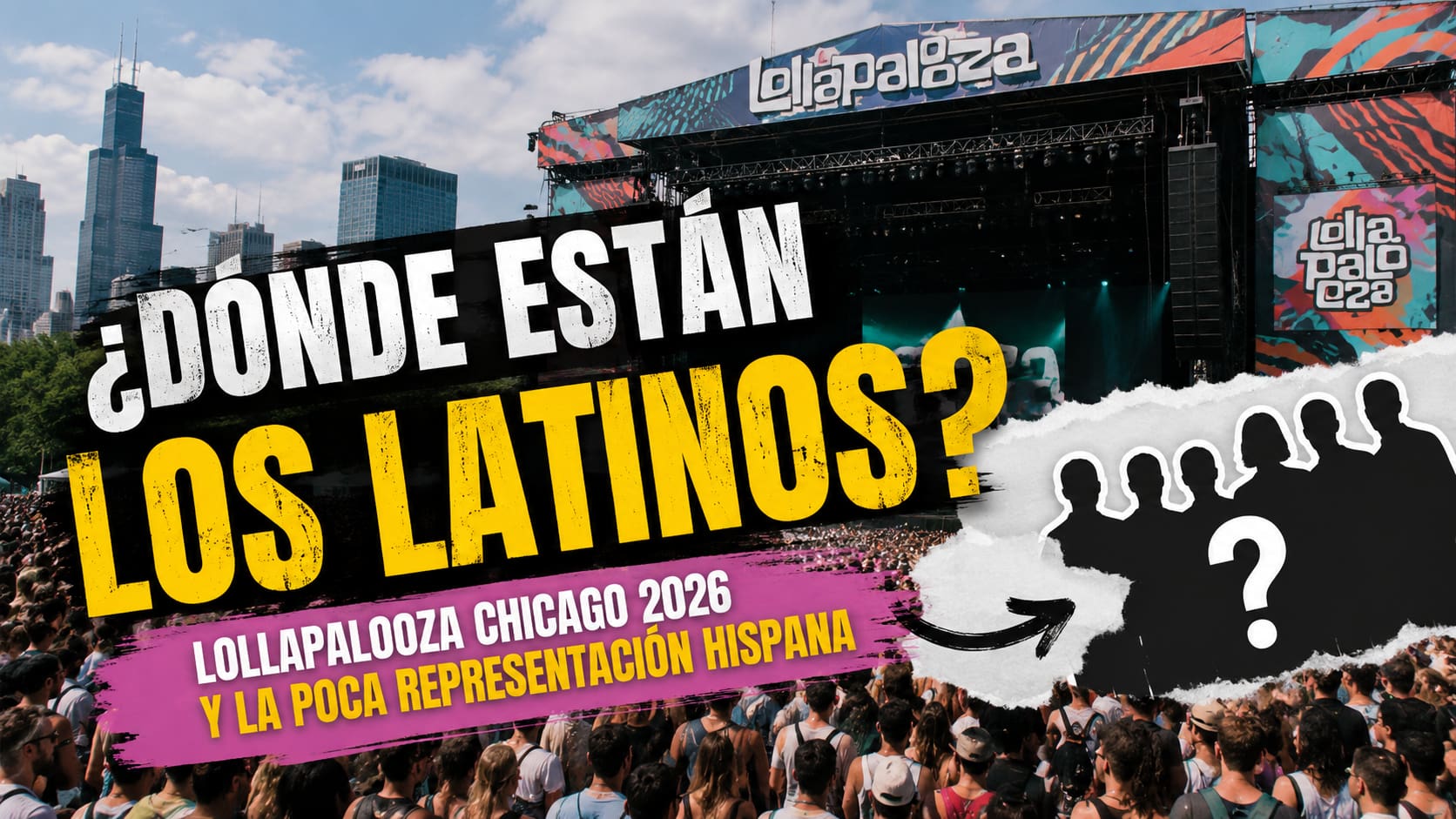 Cartel oficial de Lollapalooza Chicago 2026 con el lineup de artistas que se presentarán en Grant Park.