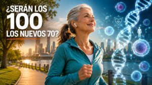 Mujer mayor saludable representando los avances científicos en longevidad y envejecimiento saludable.